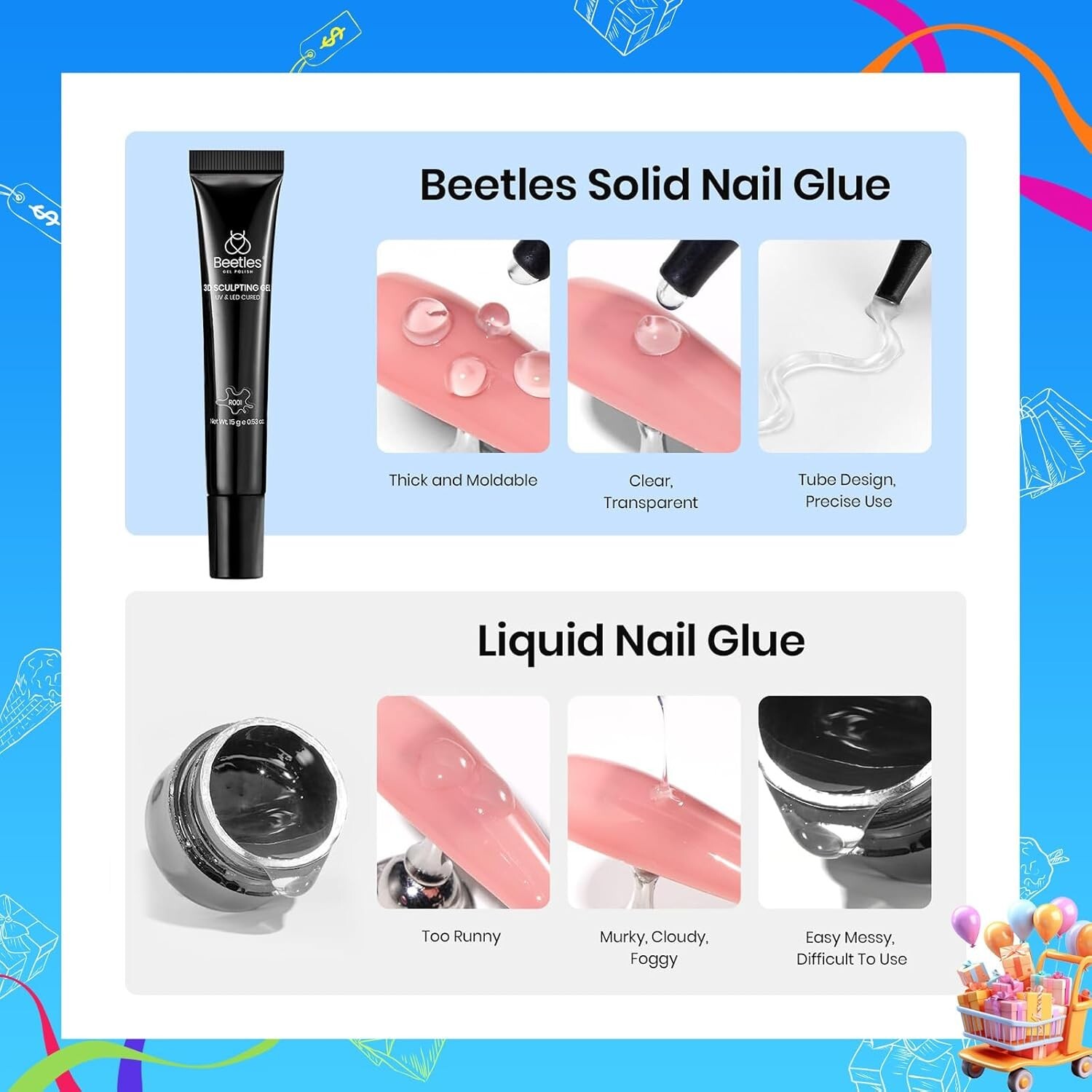 3-in-1 Beetles Sculpting Gel – Rhinestone Nail Glue for Creative Nail Art 15ml