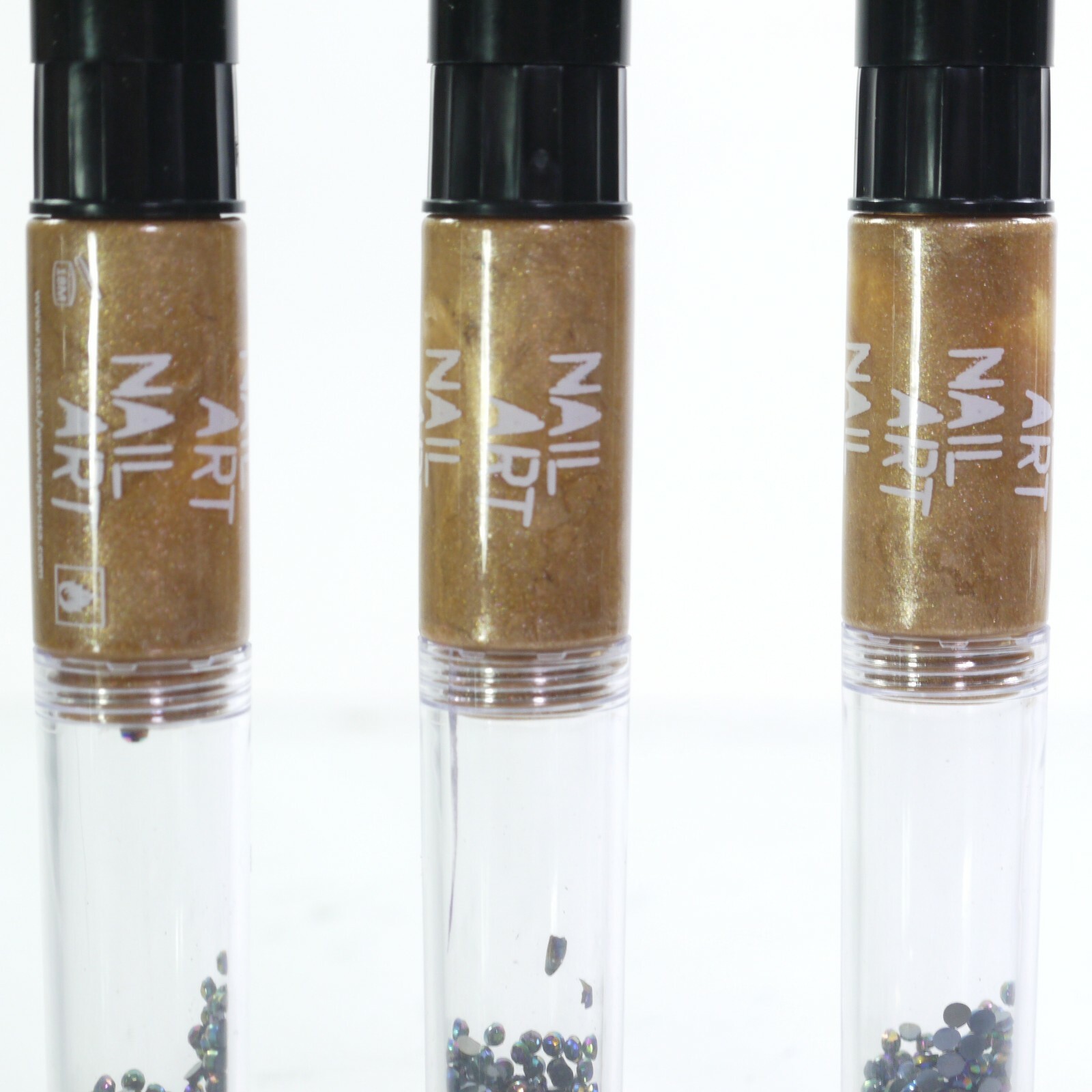 LOT OF 3 NPW NAIL ART;GEMS + BRUSH+ NIB. ALL IN: GOLD