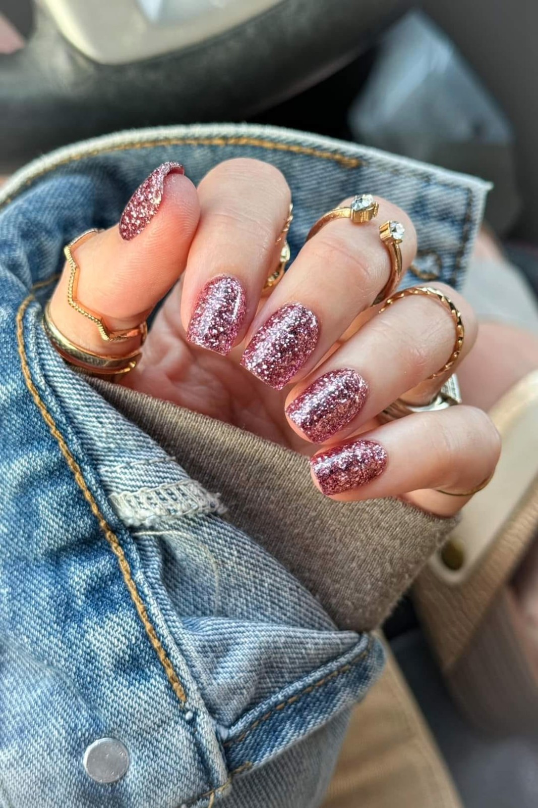 Red Aspen Press On Nails-Dianne’s Dazzling Diadem ACRYLIC • Squoval • Glitter