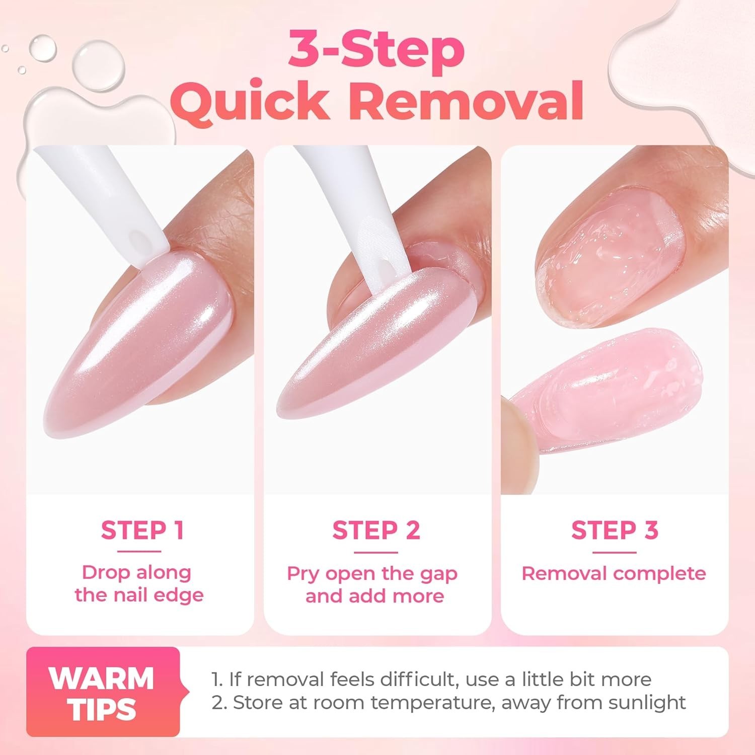 Gentle Nail Glue Remover 2 Bottles Acetone Free Press On Fake Nail Adhesive Tool