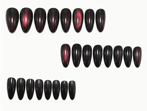 24 Pcs Press-On Nails Long Almond Shiny – Gradient Purple Cateye Nails