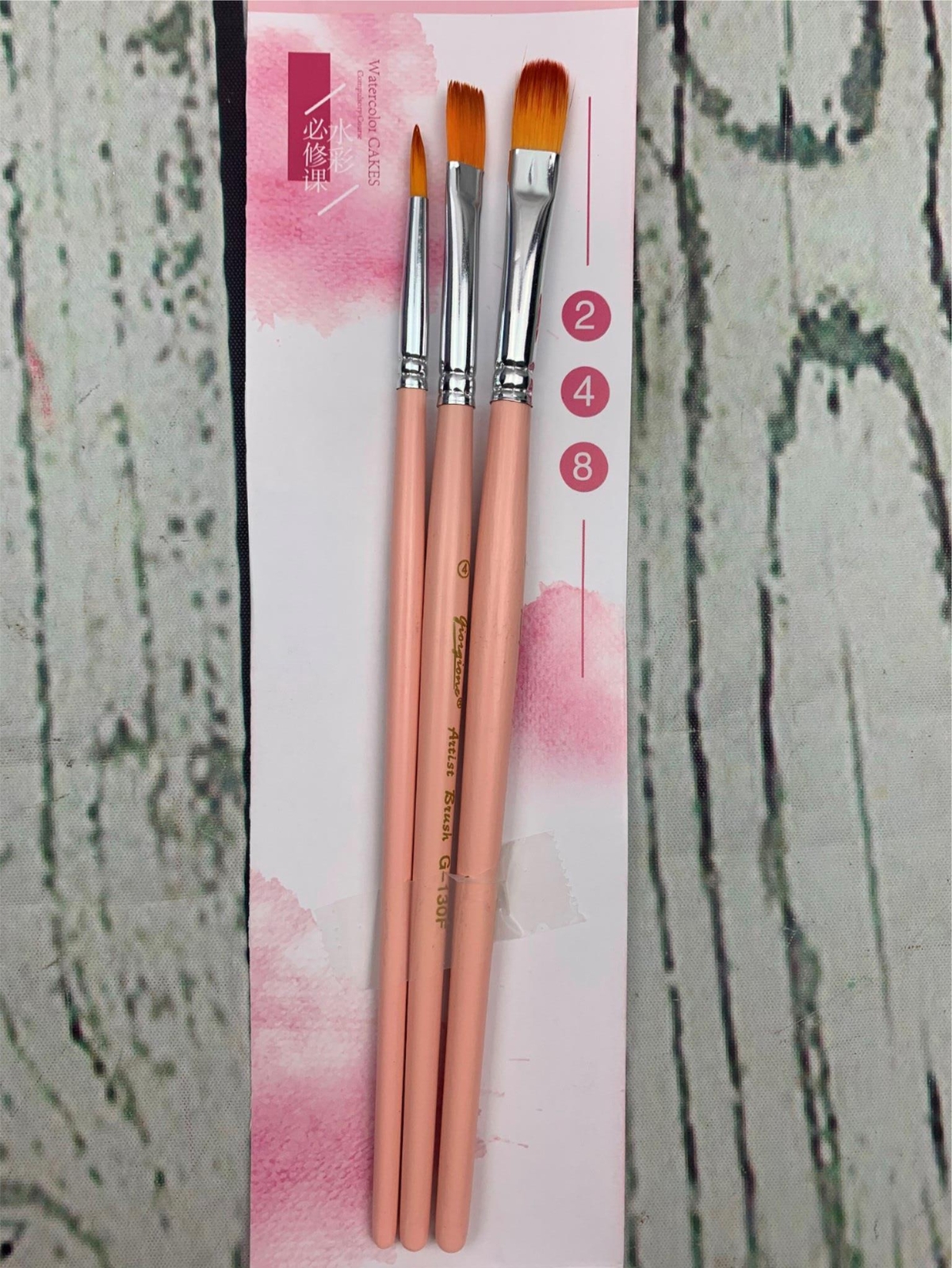 3Pcs Flat Different Shape Paint Brush Wood Handle Nylon Hair Brush