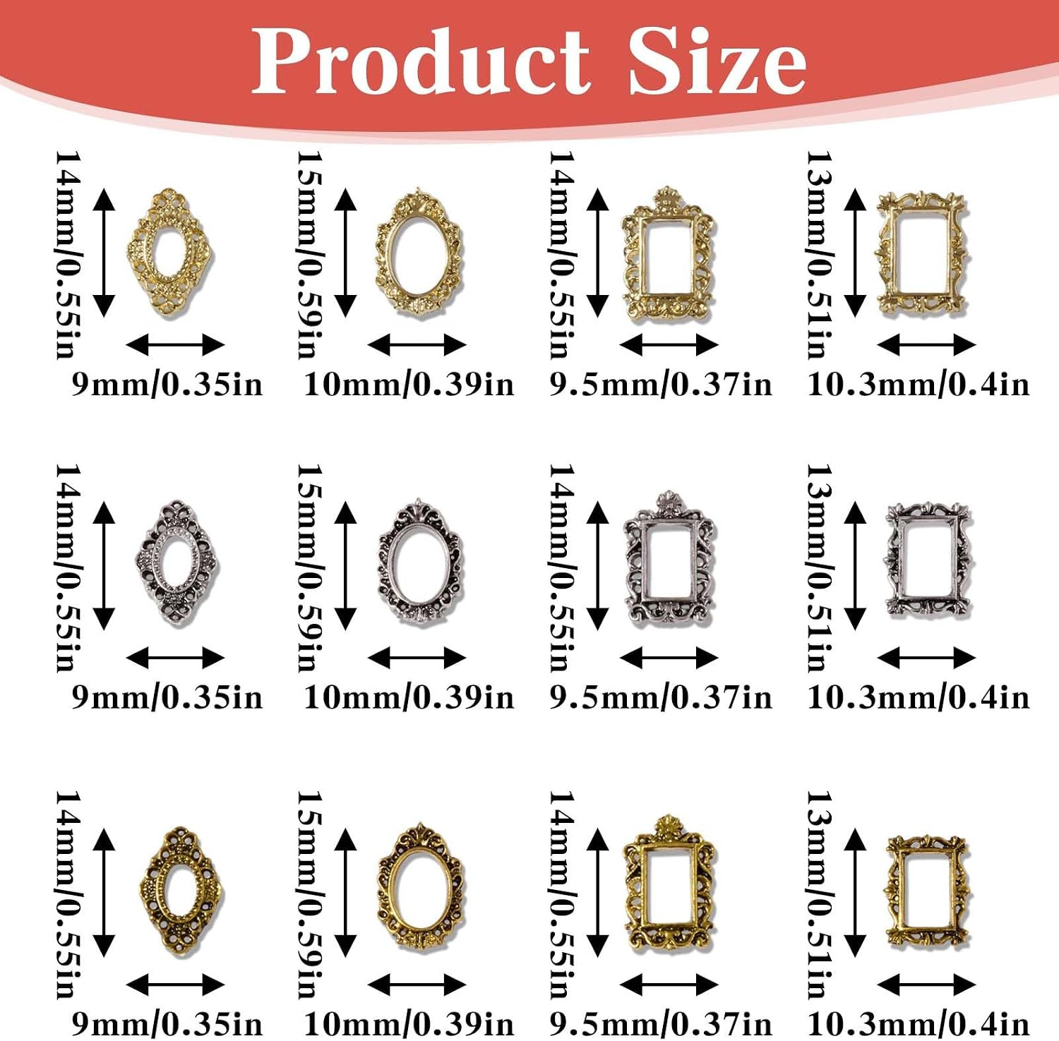 60 PCS Gothic Nail Charms Frame Punk Metal 3D Nail Art Charms Engraved Nails Fra