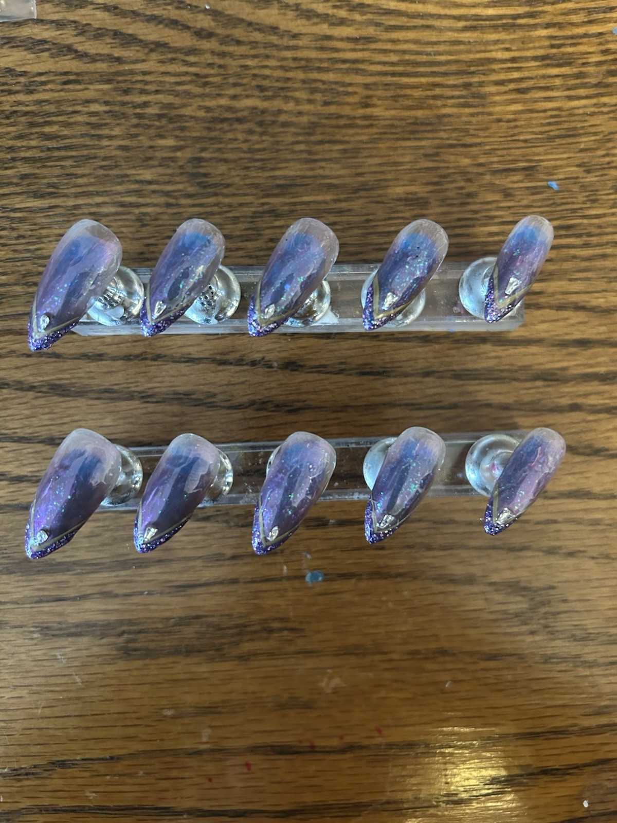 Z NAILZ! Handmade M Stiletto Jelly Purple Ombre’ With Stones/glitter Press Ons