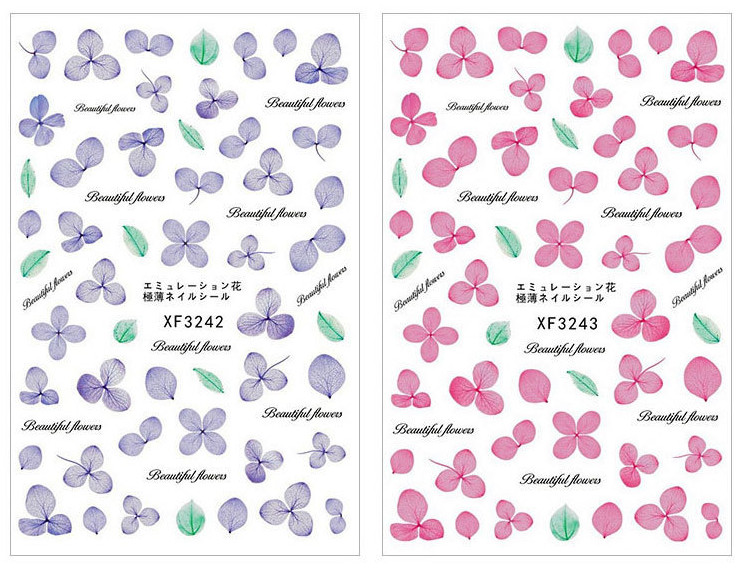 Nail Art 3D Stickers Design Decoration Tip Flowers Pink Yellow Purple Green NS36