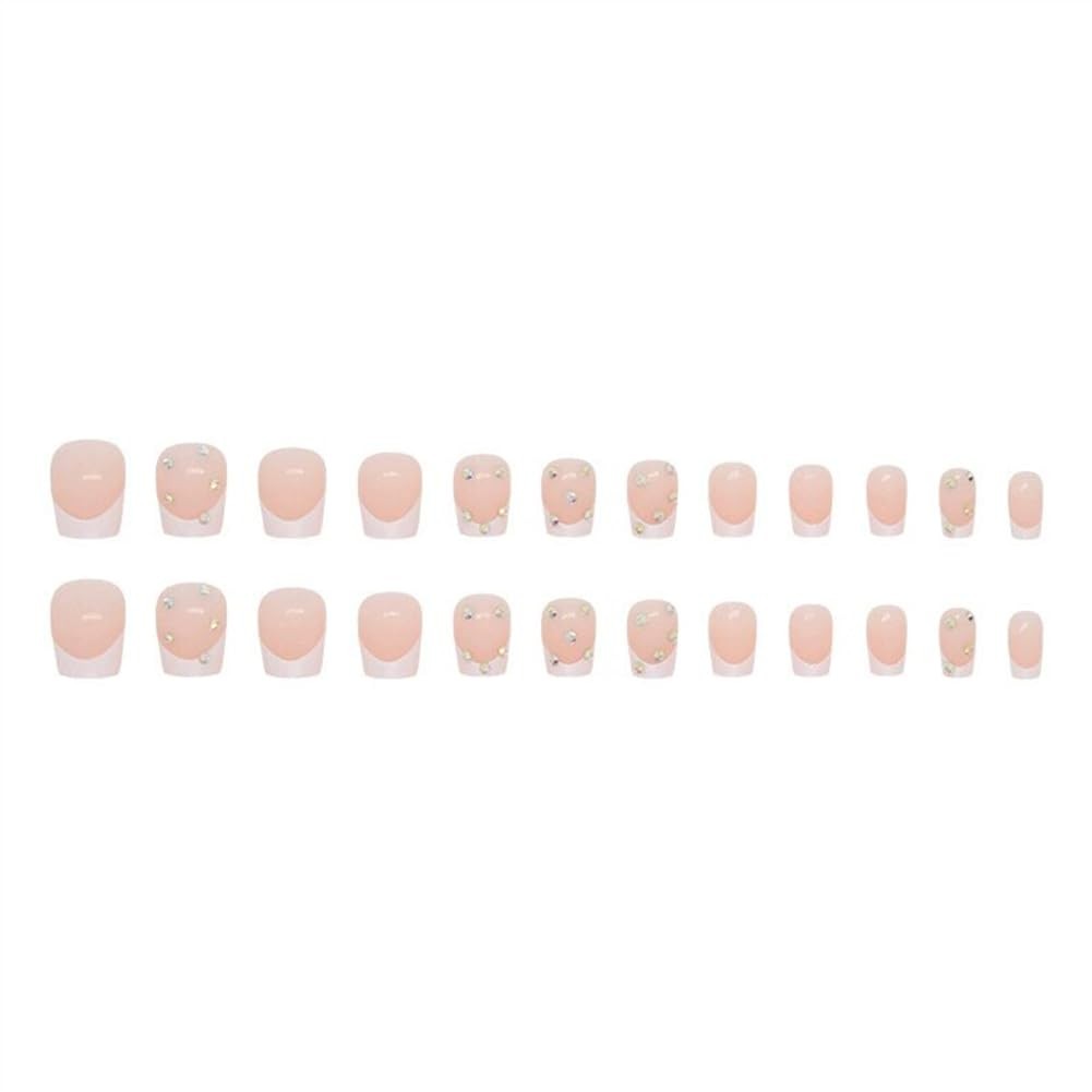24Pcs Short Square Press On Nails – Bare Reusable Acrylic French Tip Fake Nai…