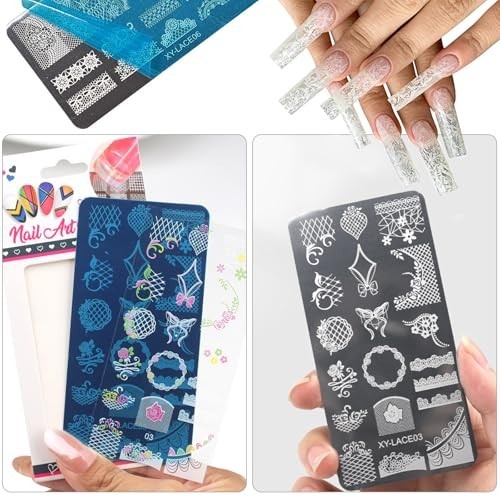 Lace Nail Stamping Plate Set with Stamper and Scraper, 5 Piece