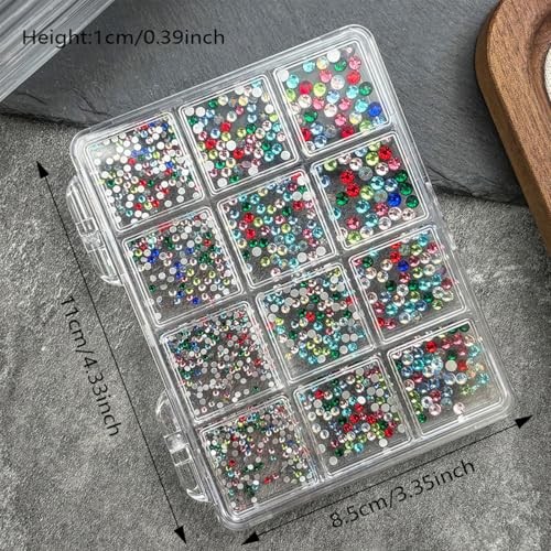 12Girds/1050Pcs Colorful Rhinestones Nail Charms Flatback 3D Nail Nail Charms-5
