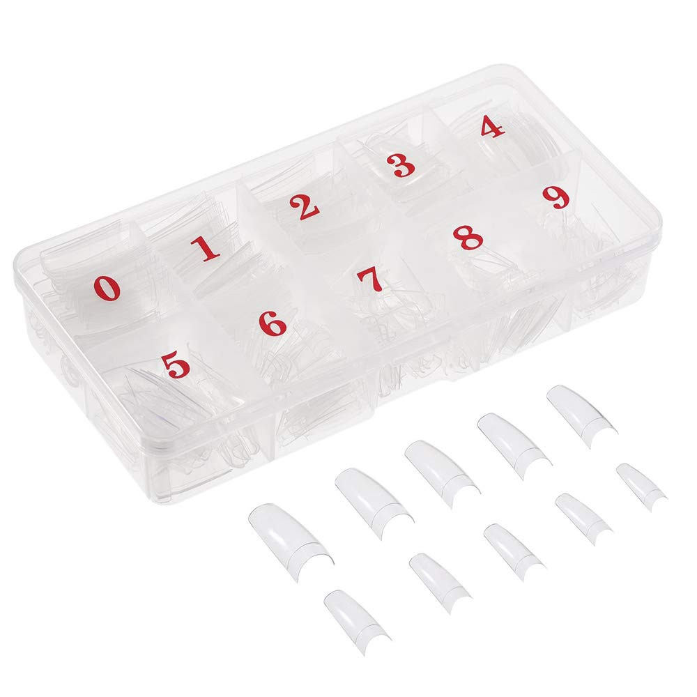 Clear French Coffin Nails Tips 500 PCS 10 Sizes Half Cover Clear Nail Tips Frenc