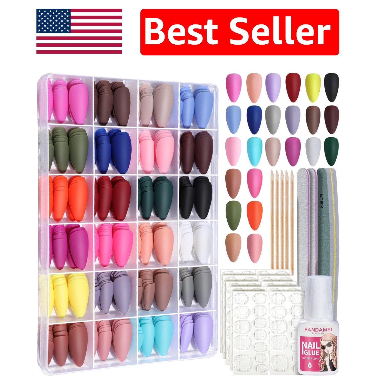 Versatile 576PCS Press On Nails in Almond Matte – Easy to Apply & Glamorous