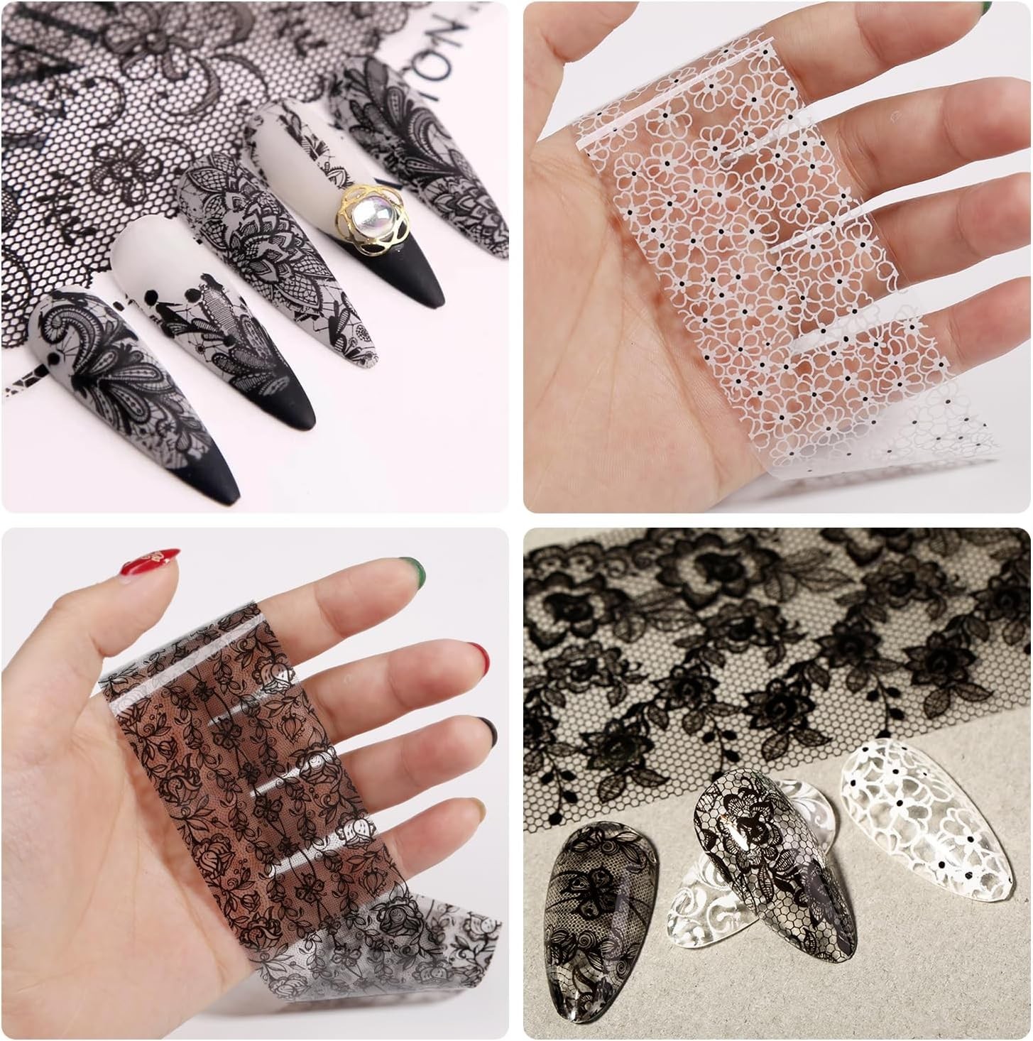 20 Rolls Lace Nail Foil White and Black Nail Transfer Foil Flower Nail Art Fo…
