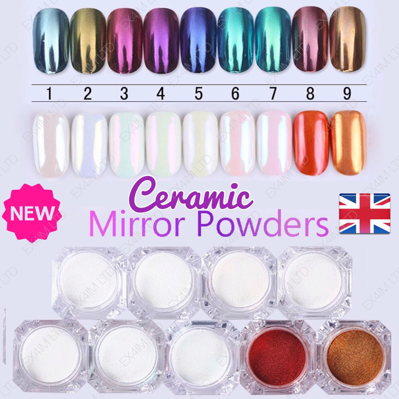 CERAMIC Nails Mirror SHELL Powder Shiny PEARL White Chrome Nail Pigment Colours