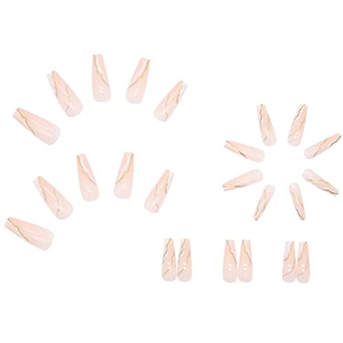 Gold Fake Long Nails Coffin Press on Nails Swirl Acrylic Nails Tips Style3