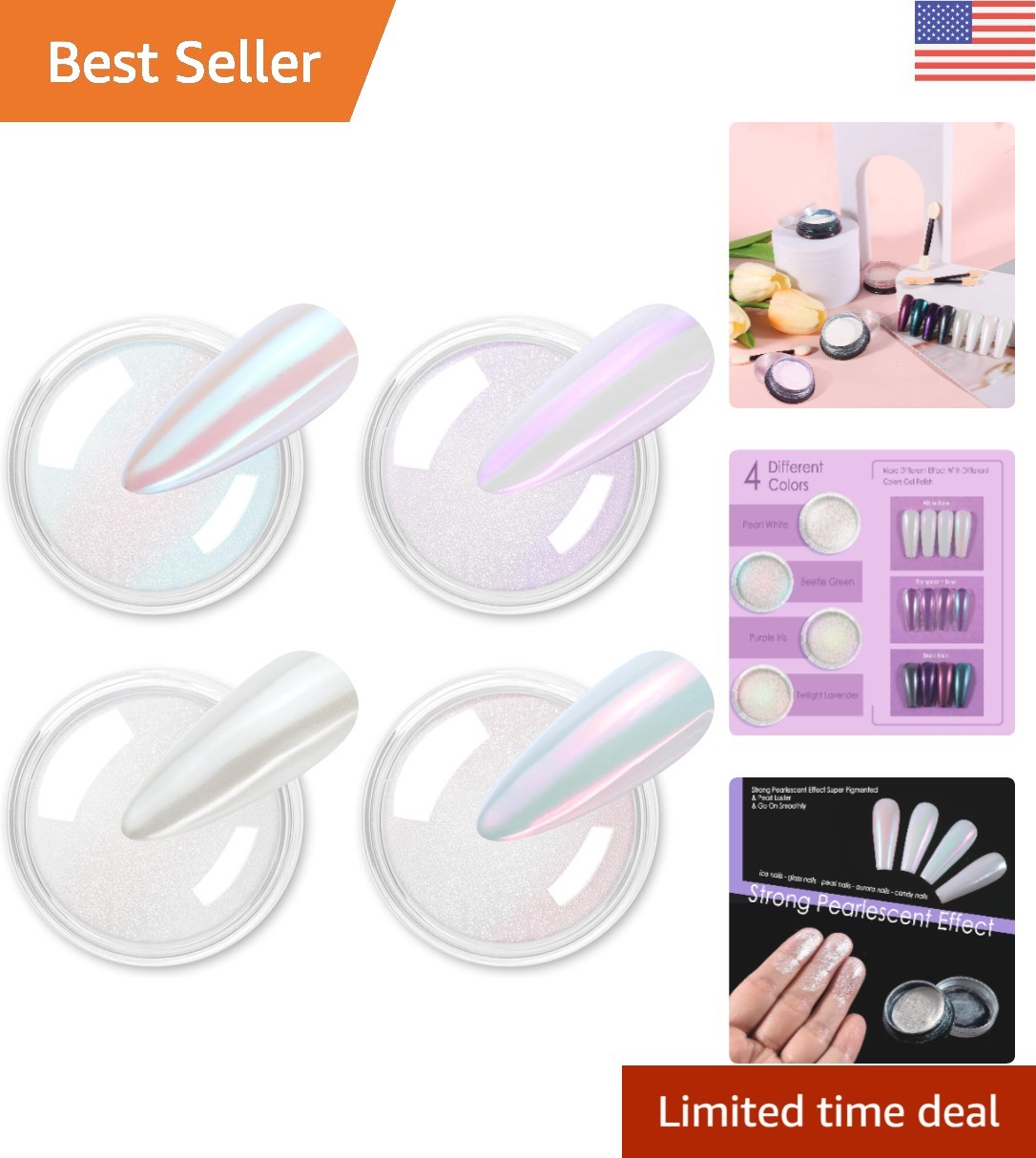 4-Color Chrome Nail Powder Set for Iridescent Mirror Effects – Ice Series