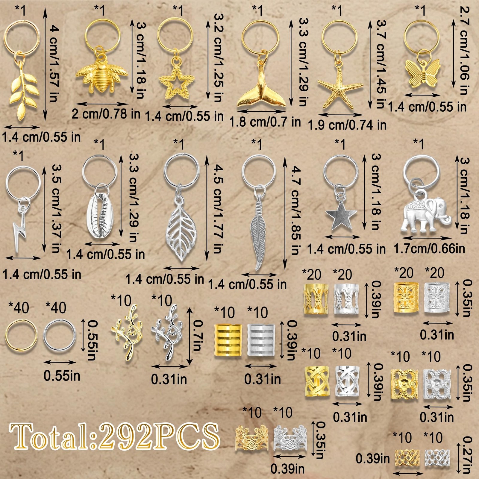 292PCS Hair Jewelry for Braids Gold Silver Loc Charms Dreadlock Braids Clips …