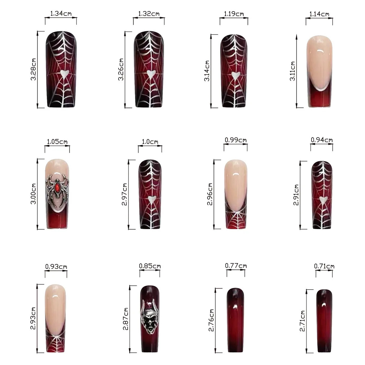 24pcs Halloween Gothic 3D Spider Skull Coffin Press On Nails