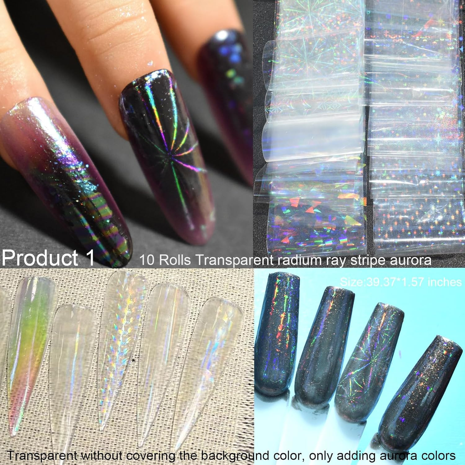 30 Rolls Nail Art Transfer Foils Set,10 Rolls Holographic Laser Aurora Nail Foil