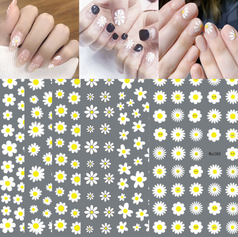 Daisy Nail Art Stickers Self-Adhesive Decal Daisy Flower Emoji Happy Face NH18