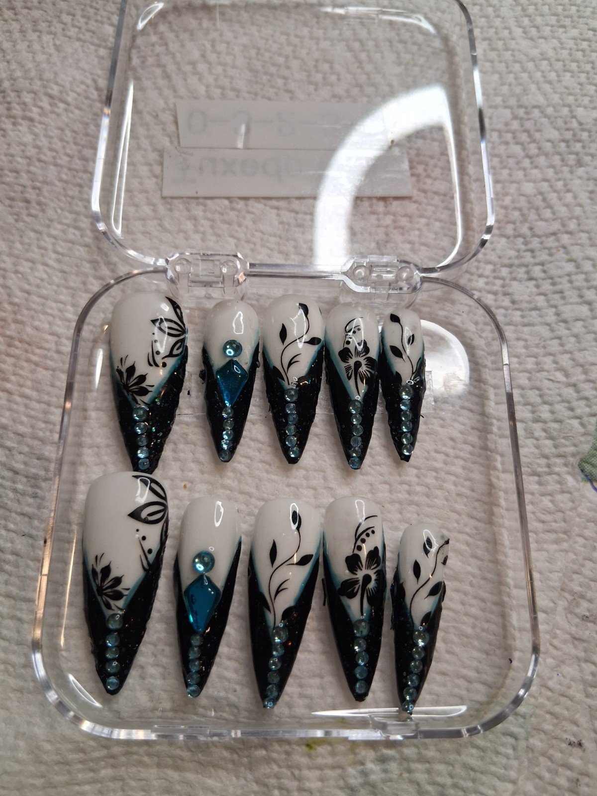 Press On Aftercare black white 3D floral stiletto full cover press-on nails