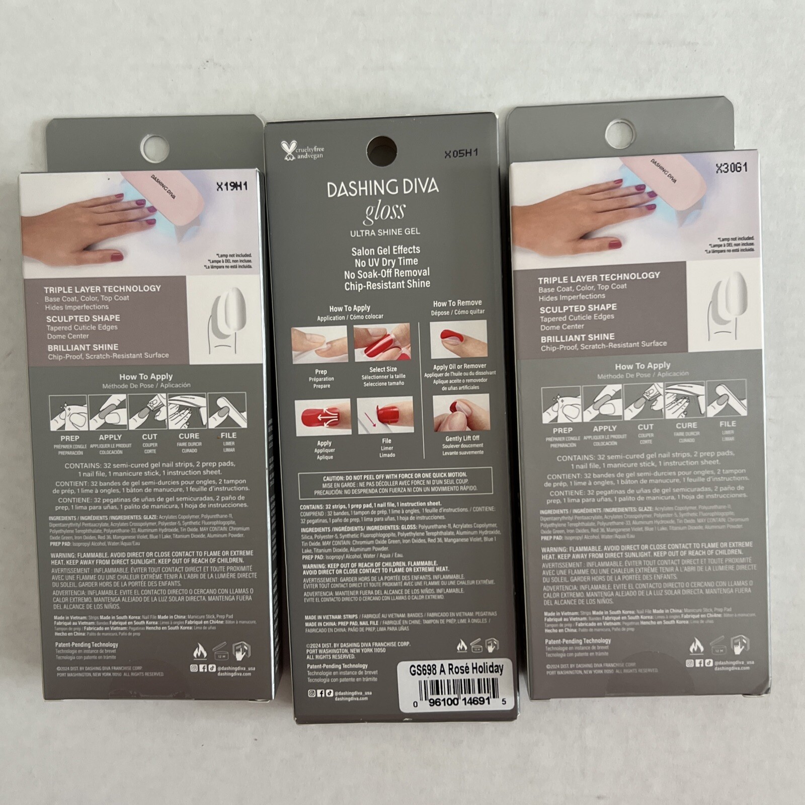 Lot Of 3 Dashing Diva 2 Semi Cured Gel And 1 Ultra Shine Each Box 32 Nails