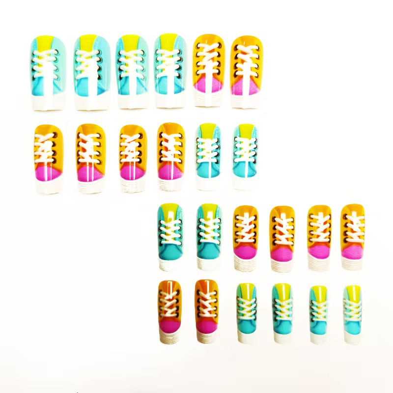 24pcs Medium Press-On Nails Ballet Shape Colorful Shoes Unique Cool Design Daily