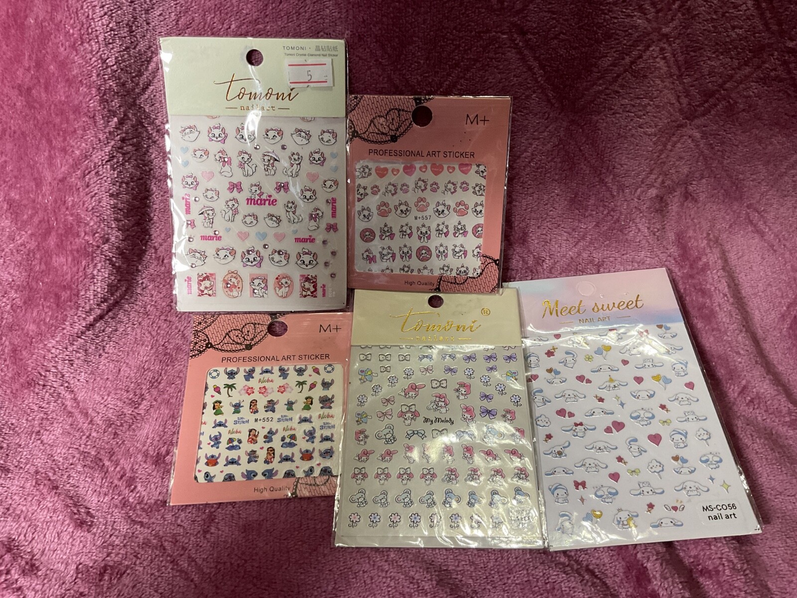Lot of nail art stickers,stitch and lilo aristocats sanrio