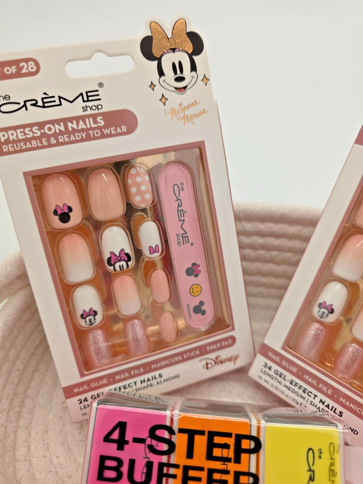 The Crème Shop Minnie Mouse Press-On Nails Set of 2 w 4-Step Nail Buffer Bundle