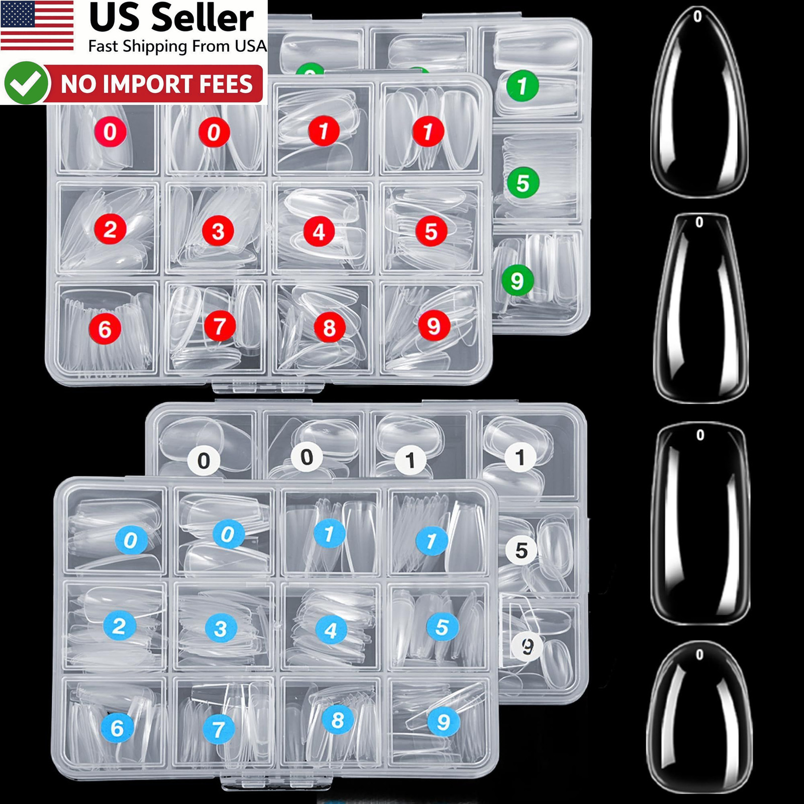 1000PCS Clear Nail Tips Full Cover Acrylic False Nails Kit Salon DIY FROM USA