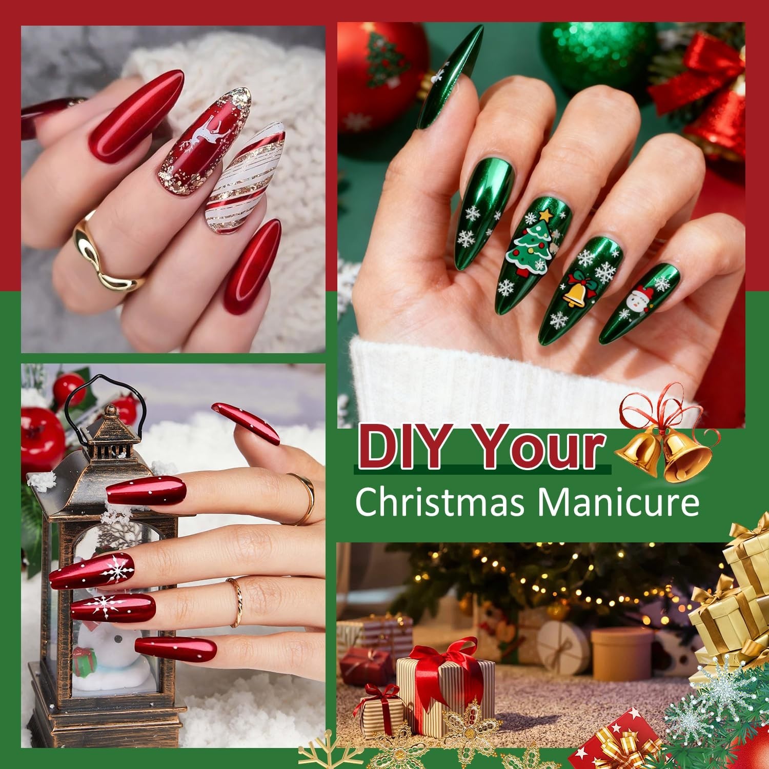 Holographic Mirror Effect Red Green Chrome Nail Powder – Perfect for Holiday Art