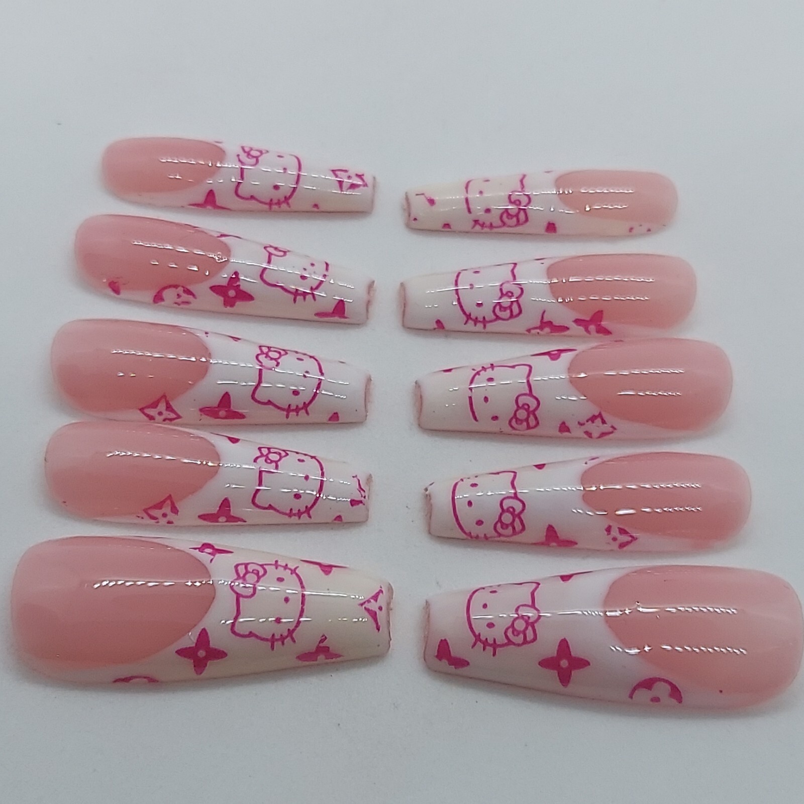 Pink Kitty HK Kawaii Kitty Foil Press on Nails French Nails