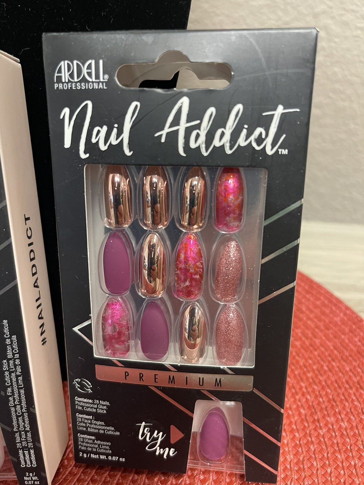 Lot of 3-ARDELL Nail Addict Premium, French-Chrome Pink,French Moon,Purple Ombre