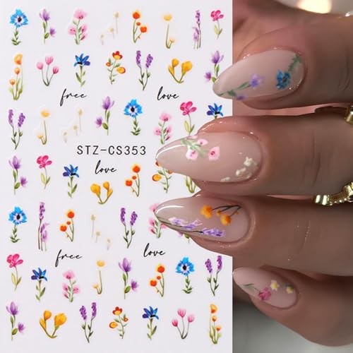 Flower Nail Stickers for Nail Art, Flowers Nail Decals 3D Self-Adhesive Style7
