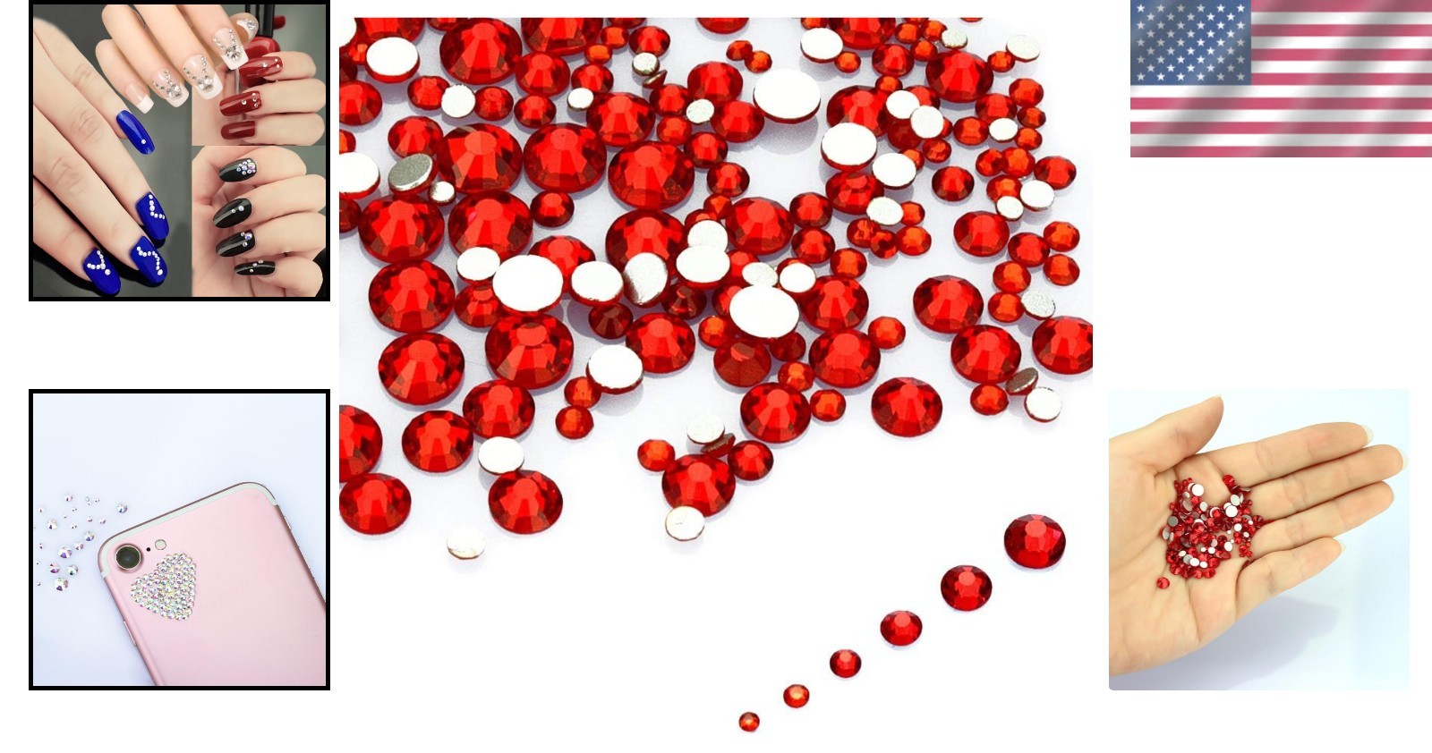 Luxurious 1200-Piece Round Rhinestones Collection in Siam Red – 1.5-5mm Sizes