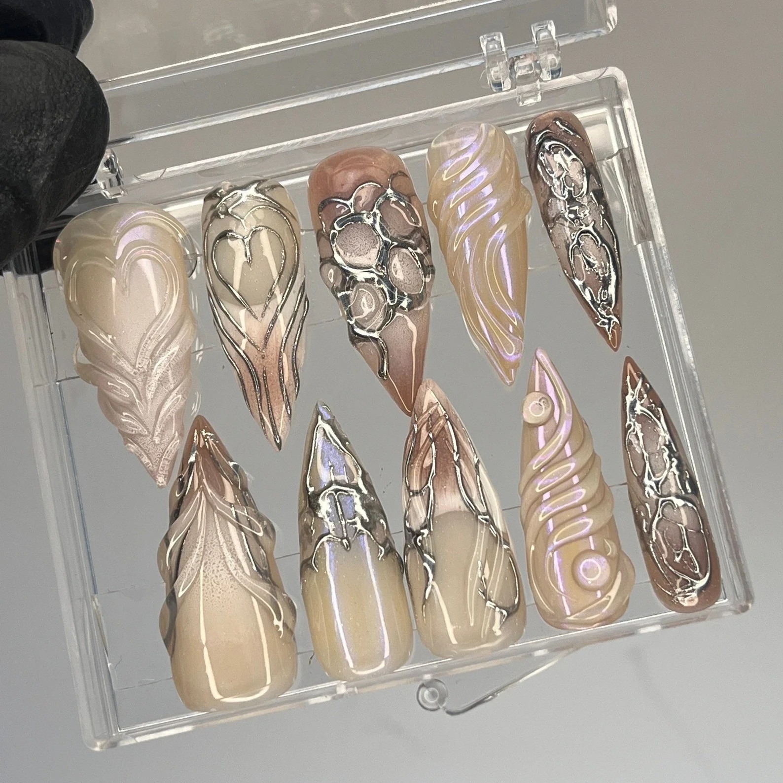 Gothic Chrome Metallic Handpainted Diverse Shape Handmade Press On Nails