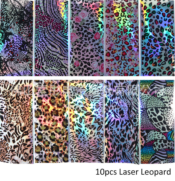 10 pcs Stylish Cheetah Leopard Print Nail Foil Film Transfer Decal Manicure NS46