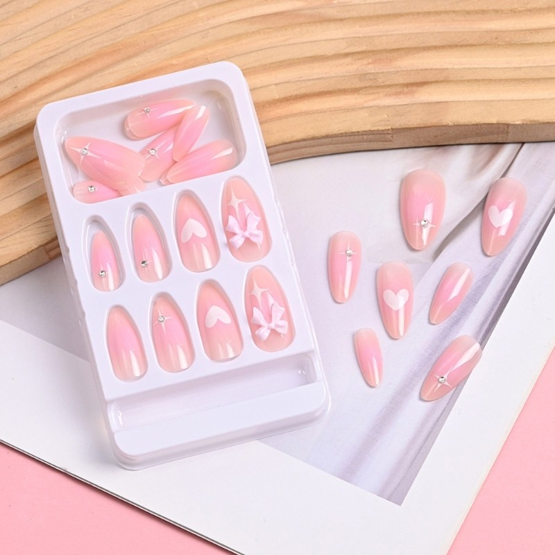 Fashionable False Nail 3D Bows Acrylic Press on Nail for Office and Party Use