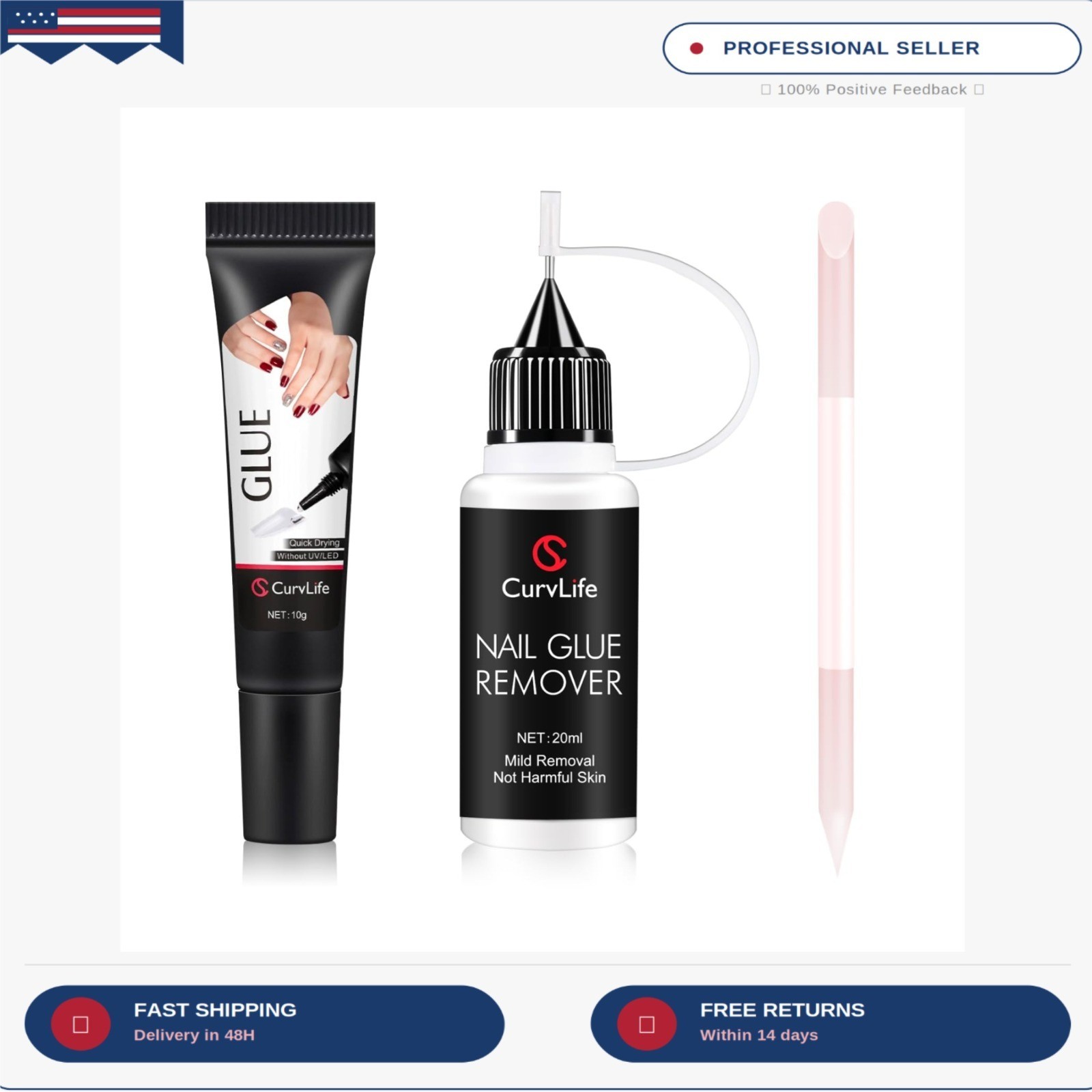10g Semi Solid Nail Glue Gel and 20ml Pinpoint Nail Glue Remover Kit for Press O
