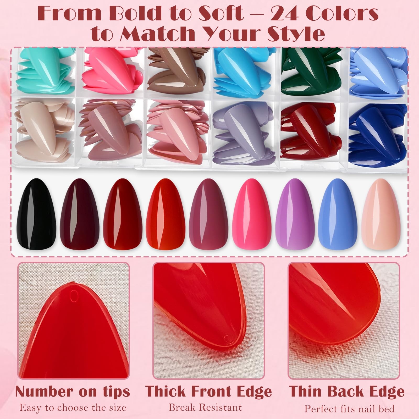 Almond Press on Nails Medium, 576pcs Almond Fake Nails Full Cover Glossy Medi…