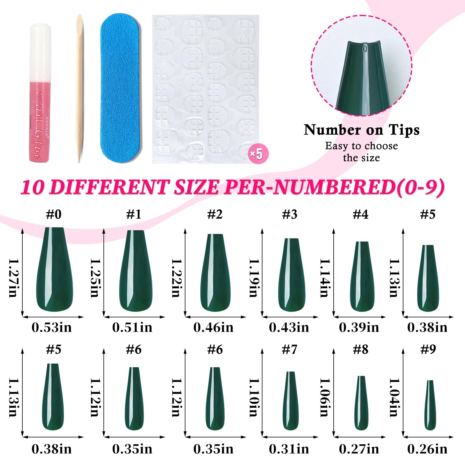 120PC Green Coffin Press on Nails Long Fake Nails Press ons with Glue Nail Ad…