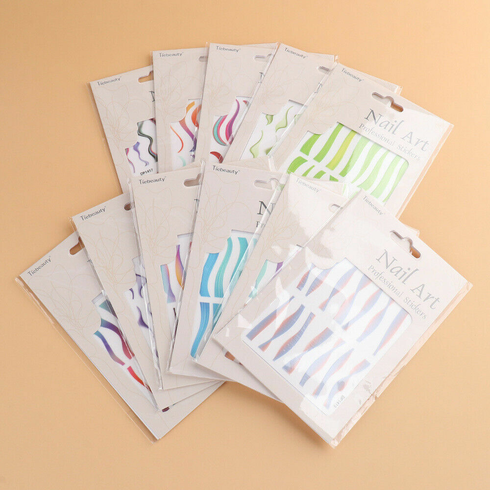 Nail Art Stickers Decal Transfer Colorful Wavy Swirls French Lines Manicure NH10