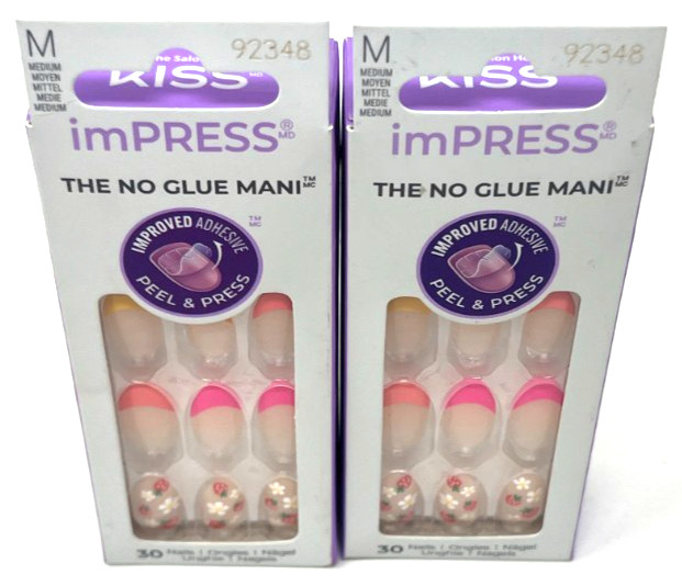 (2) Kiss Impress No Glue Mani Press-On Nails Sealed IM138X – About Time