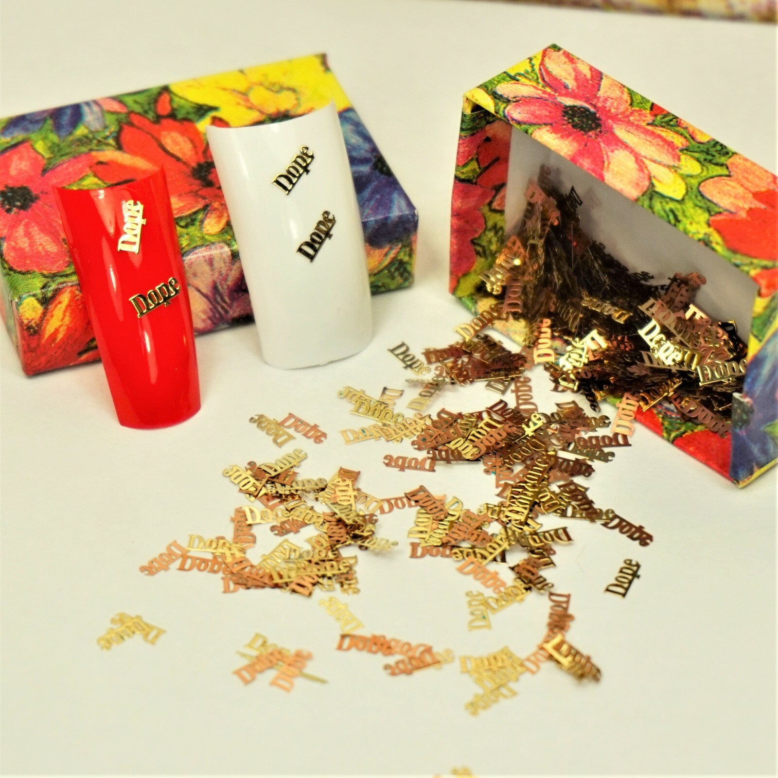 25 GOLD METAL “DOPE” NAIL CHARMS NAIL DECALS SMALL GIFT IN BOX FOR WOMEN