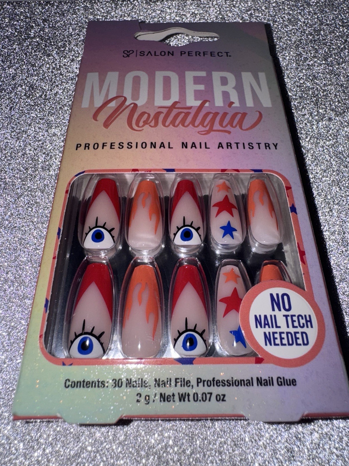 Salon Perfect Modern Nostalgia Glue-On Nails Set 30 Nails File Glue French Multi