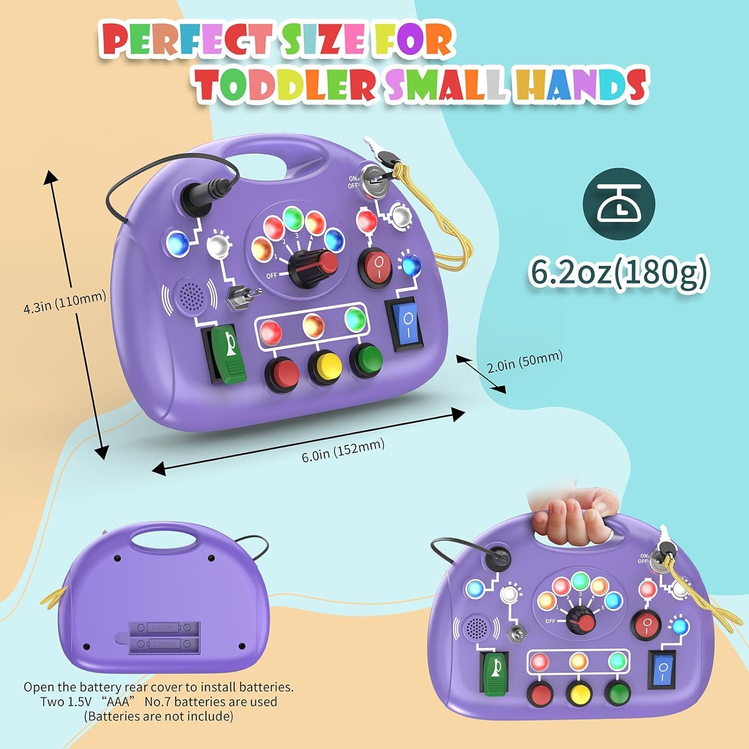 Toddler Baby Busy Board with LED Light, Montessori for 1+ Purple