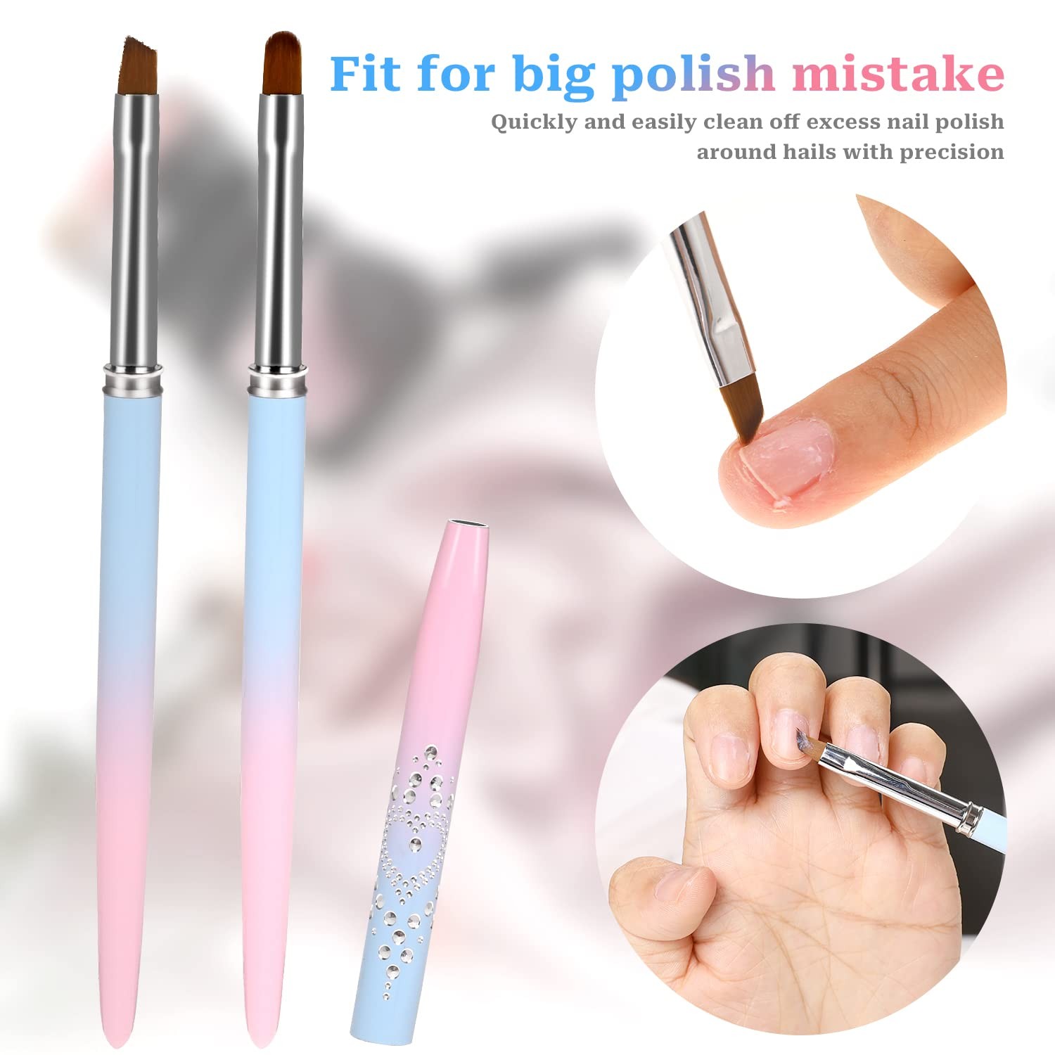 Nail Art Clean Up Brush, 2Pcs Round&Angled Nail Polish Clean Up Brush for Cleani