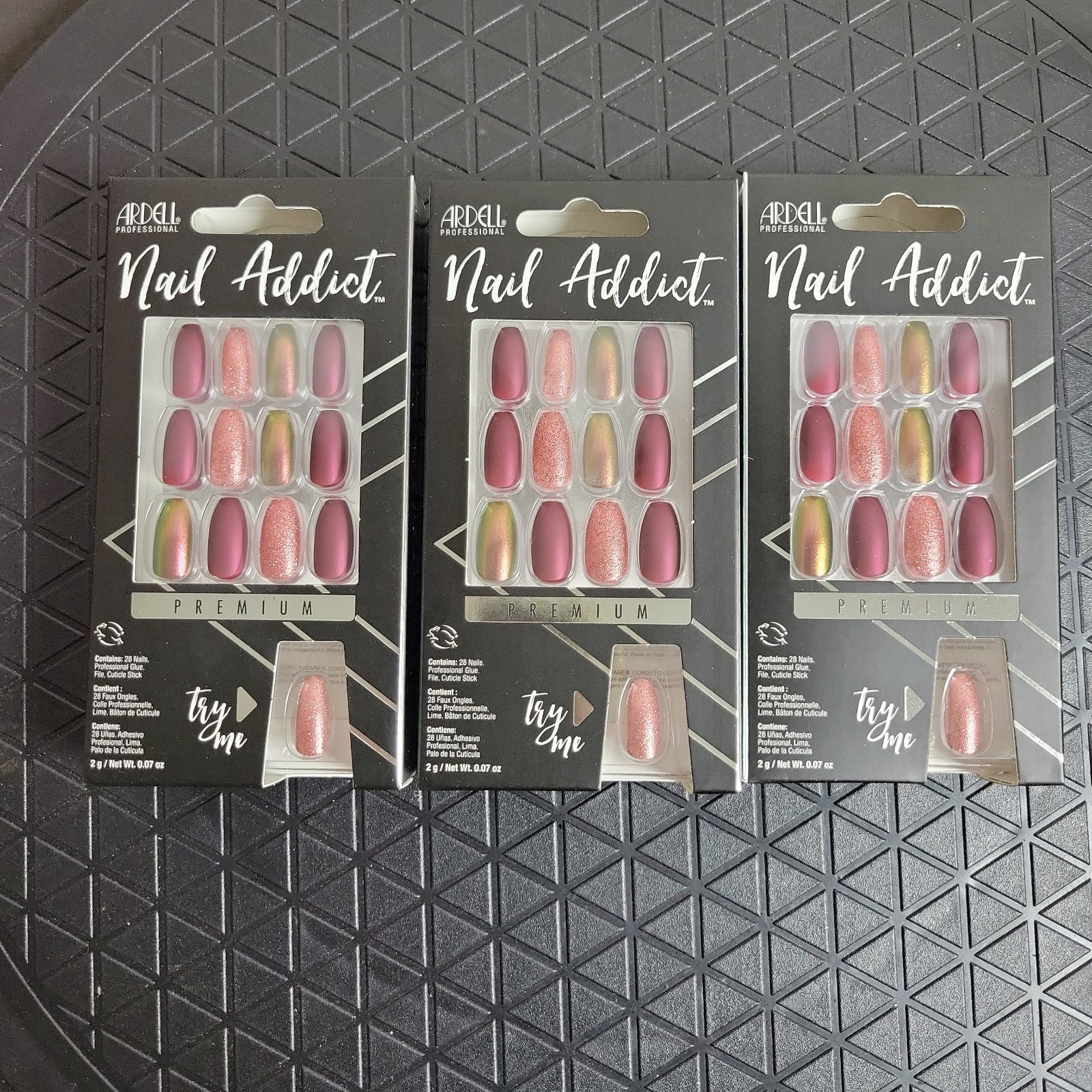 Lot of 3 Ardell Nail Addict Premium Artificial Nail Set – 75890.2 Red Cateye