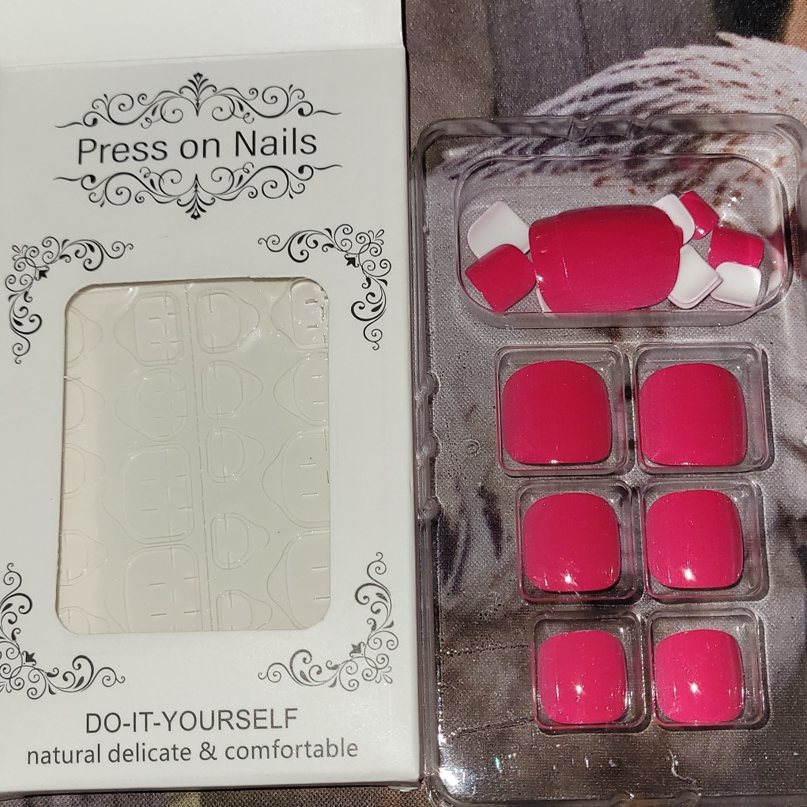 Pre-Designed Full Cover Press-On ToeNails Short Square Shiny Pink