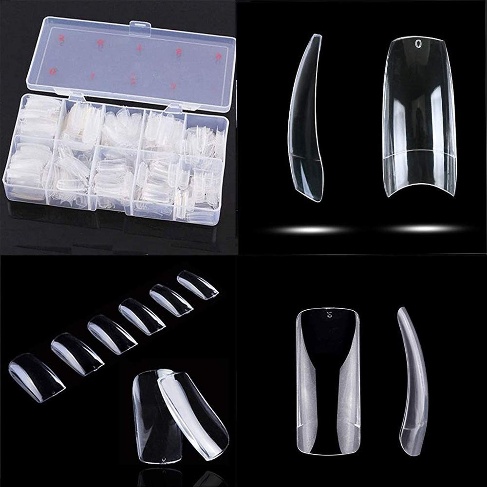 Clear French Coffin Nails Tips 500 PCS 10 Sizes Half Cover Clear Nail Tips Frenc