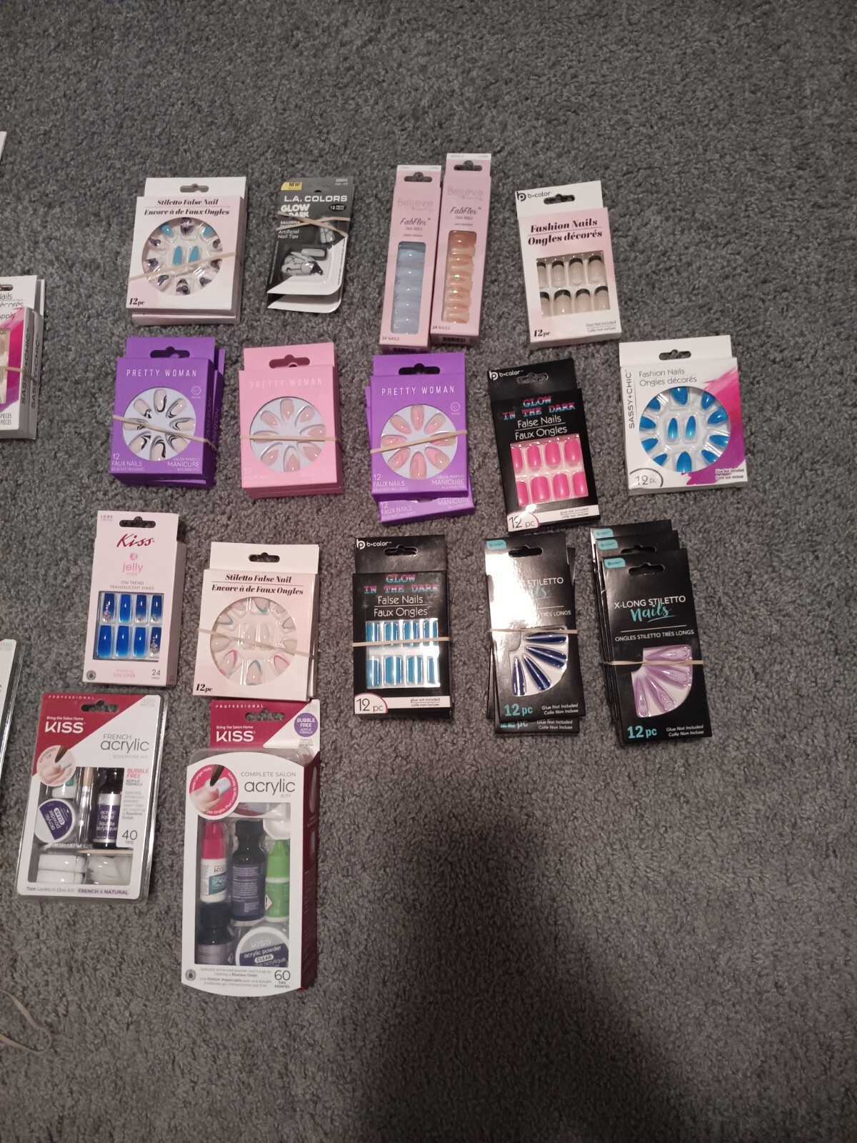 Large Lot Of Glue On Nails. 68 Boxes Total. 3 Acrylic Sculpture Kits. New.