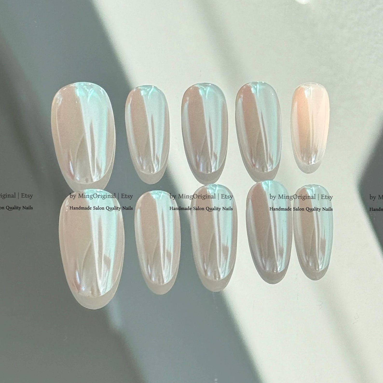 Handmade Pink Chrome Mirror Medium Almond Press on Nails